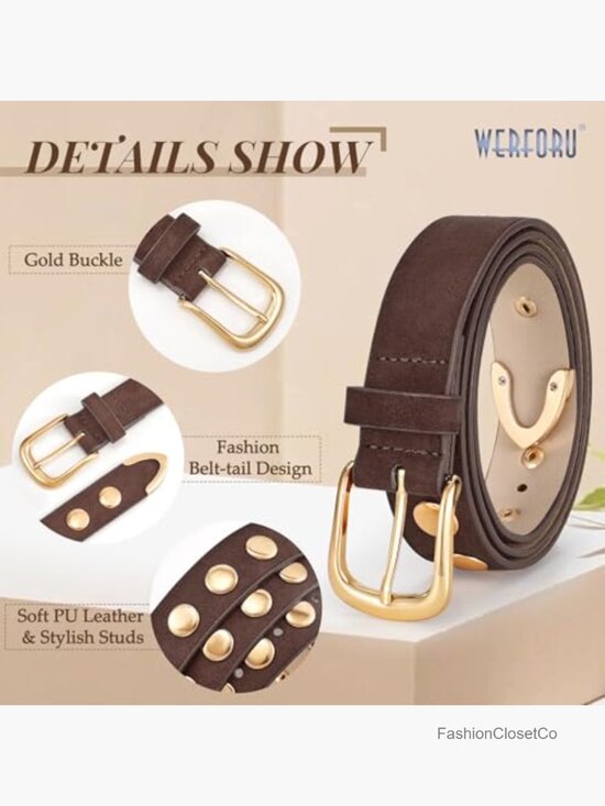 Faux Leather Studded Punk Belt with Gold Buckle main image 5